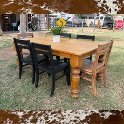 Solid Wood Farmhouse Dining Table with 6 Chairs—ALL INFO IS IN THE AD