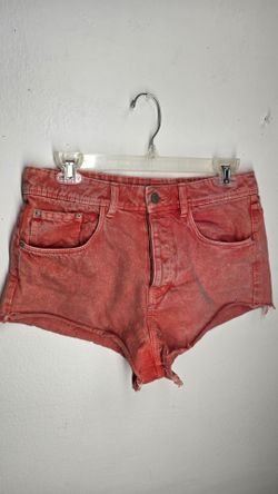 ZARA Trafaluc Women's Denim Shorts Size 6 Red Acid Wash