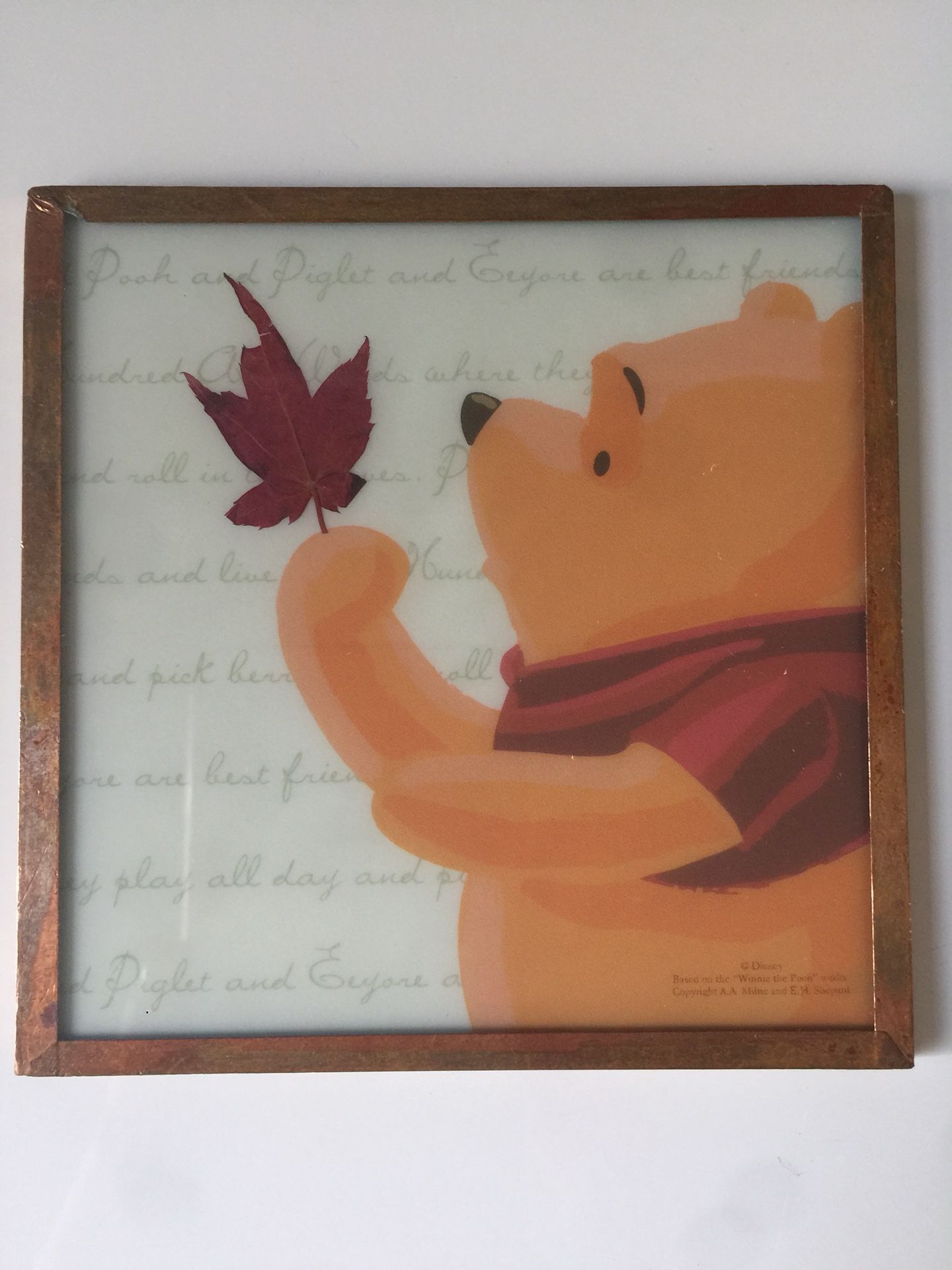 Fall / Autumn Decor - Framed Glass Winnie the Pooh Coasters/ Tile Set