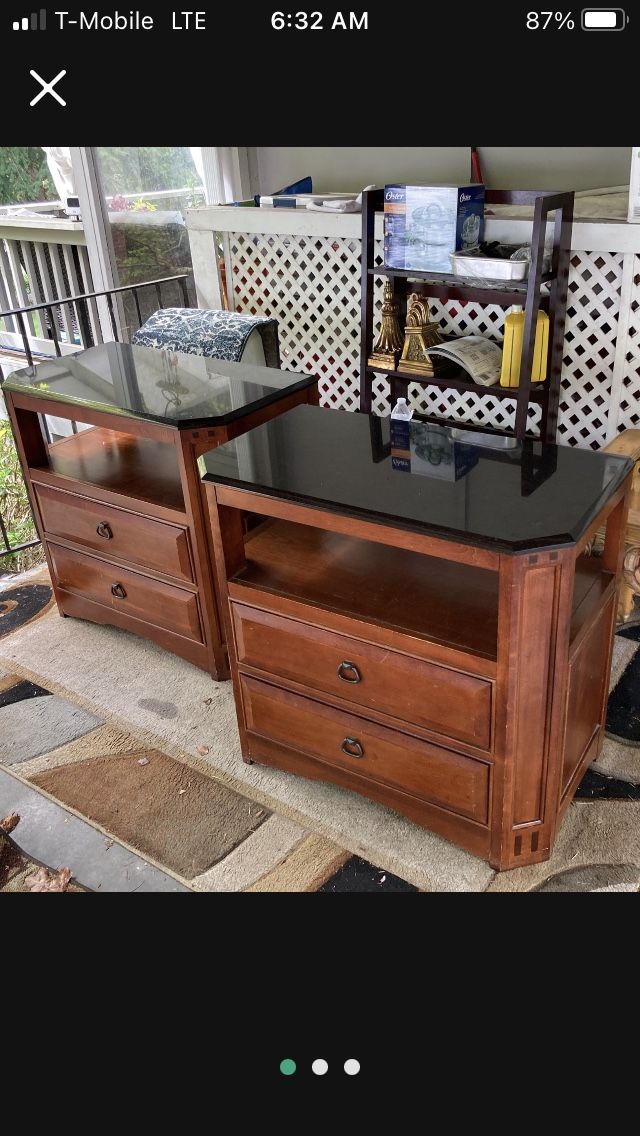 Pair Thomasville Granite Top End Tables / Nightstands