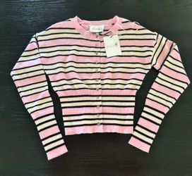Pink Rose Striped Knit Button Cardigan
