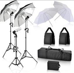 Umbrella Photography Lighting Kit with 45W 5500K Bulb for Studio 3 lamp holders
