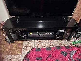 Black Glass TV Stand with Lower Shelf