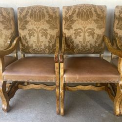 Set Of Four Dining Chairs With Leather Seats And Nail Head Trim In Good Condition   