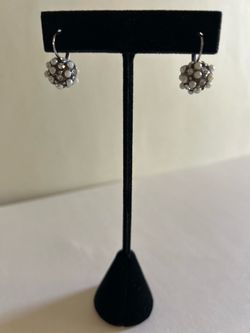 Vintage SilverTone Faux Pearl & Rhinestone Ball Cluster Leverback Dangle Earrings