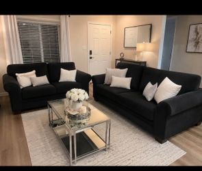 Black Fabric Sofa and Loveseat Set