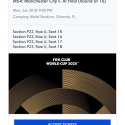 Manchester City Vs. Al Hilal SFC 4 Tickets 