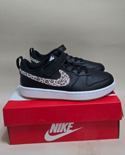 New Nike Court Borough Low  Leopard Print kids Shoes 3Y