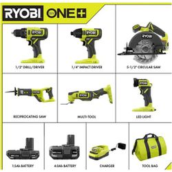 Ryobi One Plus 6 Piece Drill/Tool Cordless Combo Kit With Added Chainsaw