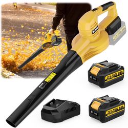 Brand New 21V Cordless Leaf Blower with 8.0Ah Max Battery and Charger (2 x 4ah - Powerful 2-Speed Battery Powered Leaf Blower for Lawn Care
