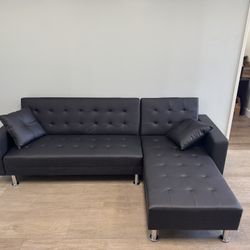 $0 Down!  New Black Or White Leather Sectional/Bed.  99x62x33H/72x70x22H.  Free Delivery!