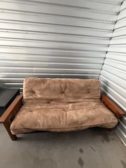 Wood-Frame Futon Sofa Bed with Cushion – Clean & Sturdy