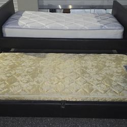 Twin Trundle size bed frame & 2 twin mattress (DELIVER OPTION)