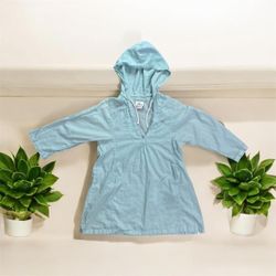 Light blue Lacoste hooded tunic dress with drawstring waist lacoste