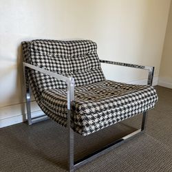 Vintage Mid Century Modern Chrome Houndstooth Lounge Chair – Milo Baughman Style