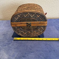 Vintage hand woven rattan and bamboo storage box