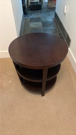 Pottery Barn Round Wood Coffee Table with Shelves