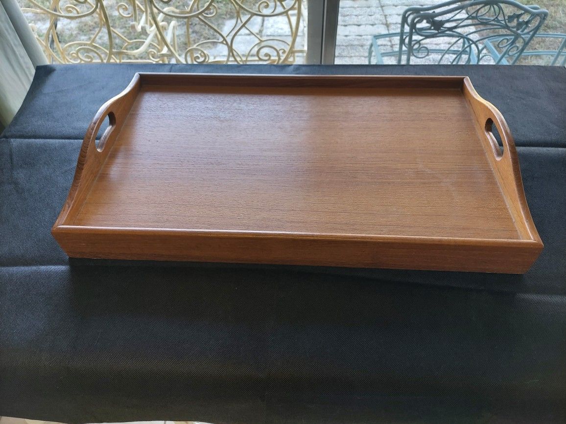 Vintage Mid Century Modern Dolphin Teak Folding Breakfast Tray / Danish Modern Lap Desk .