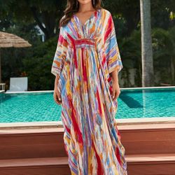 Women momo dresses kaftan dresses with pockets women Rayon Plus stripe dubai outfits mrs roper caftan