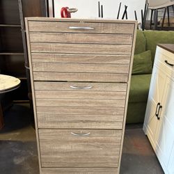3-Drawer Shoe Storage Cabinet with Louver Doors, 3-Tier Wood Shoe Rack Storage Organizer for Entryway, Brown