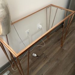 Copper Metal Glass Top Console Table