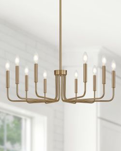 Yunnix 10 Light Champagne Bronze Chandelier, 33" Extra Large Modern Gold Chandelier - Brushed Honey Bronze Hanging Fixture For Dining Room, Kitchen Is