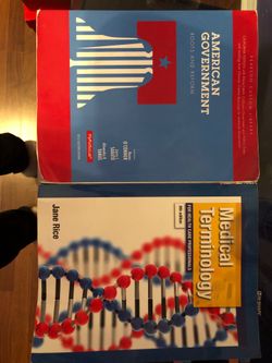 Medical terminology book and American government book