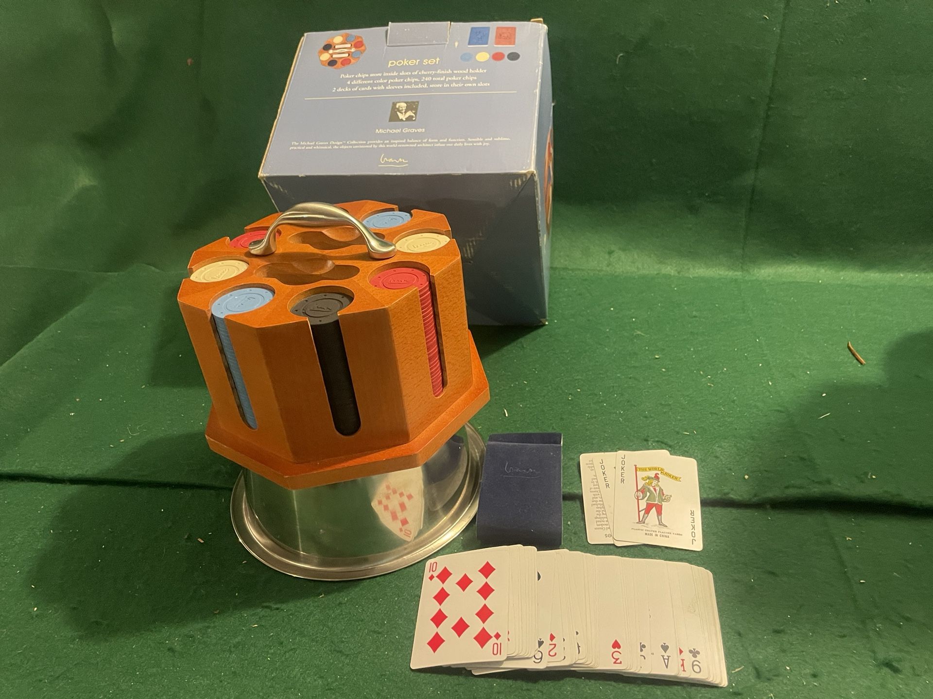 Poker Set with Wood Chip Holder and Cards by Michael Graves