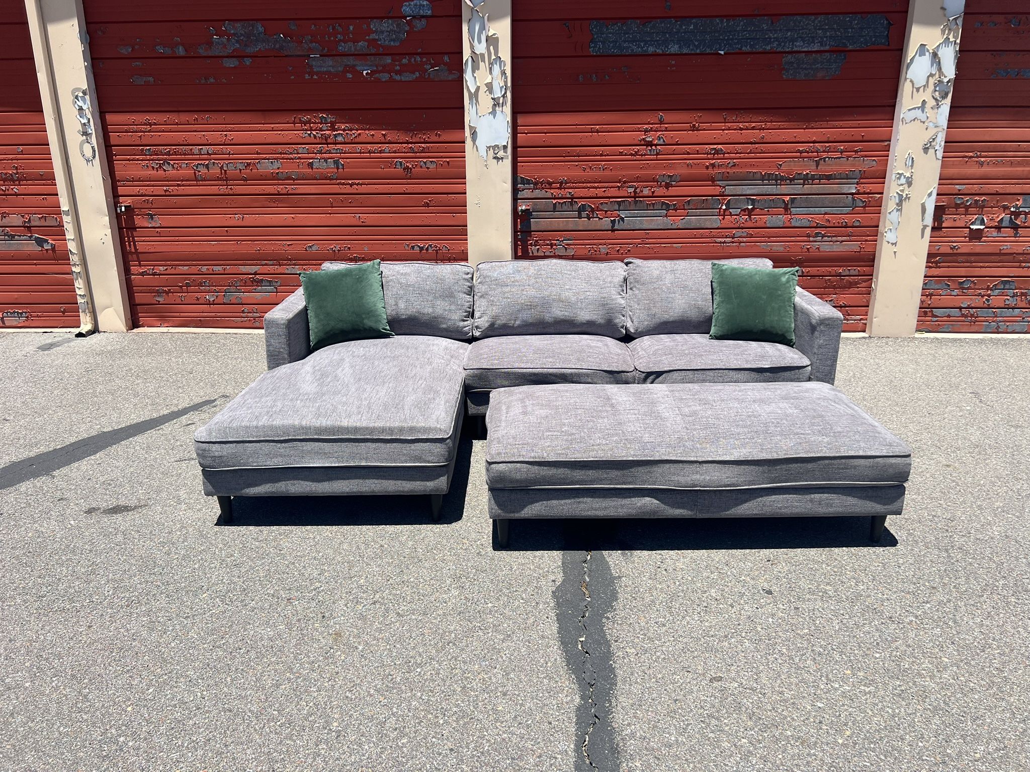 Living Spaces Gray Sectional Sofa Chaise With Ottoman