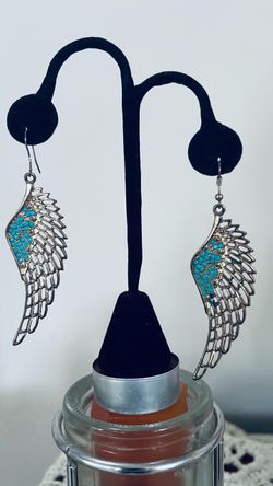 Vintage Gold Tone Angel Wing Earrings with Turquoise-like Stones