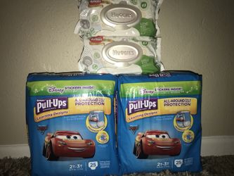 Huggies pull ups 2t-3t with 2 packs of huggies wipes