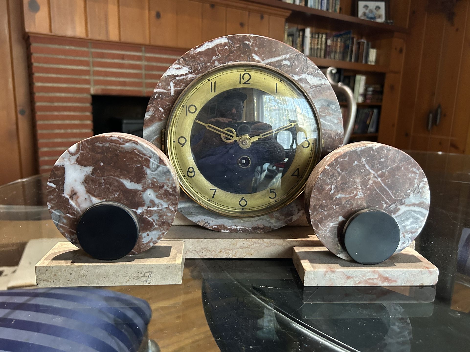 Art Deco Mantle Clock Marble Clock Set