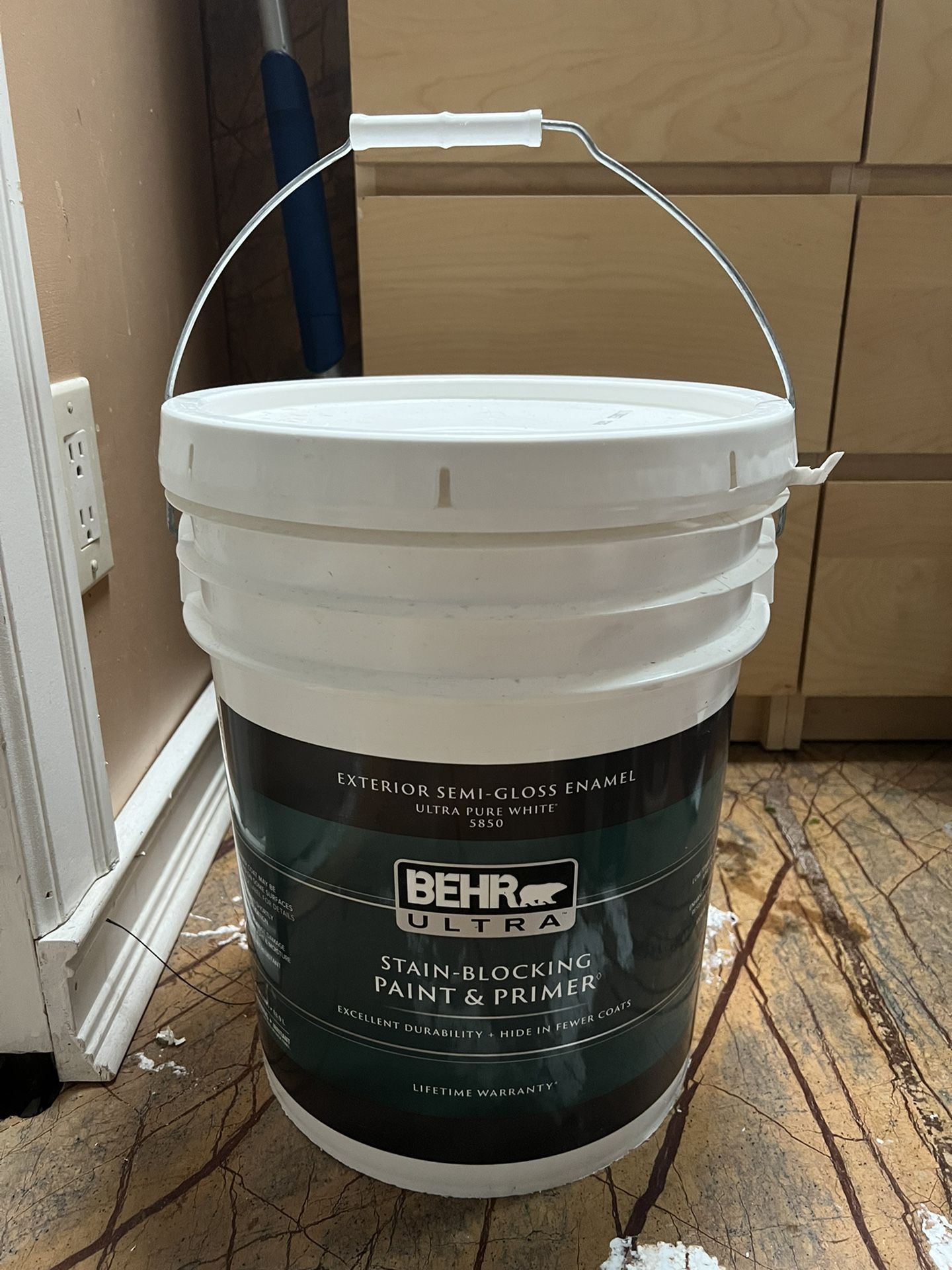 5 gal. Ultra Pure White Semi-Gloss Enamel Exterior Paint & Primer