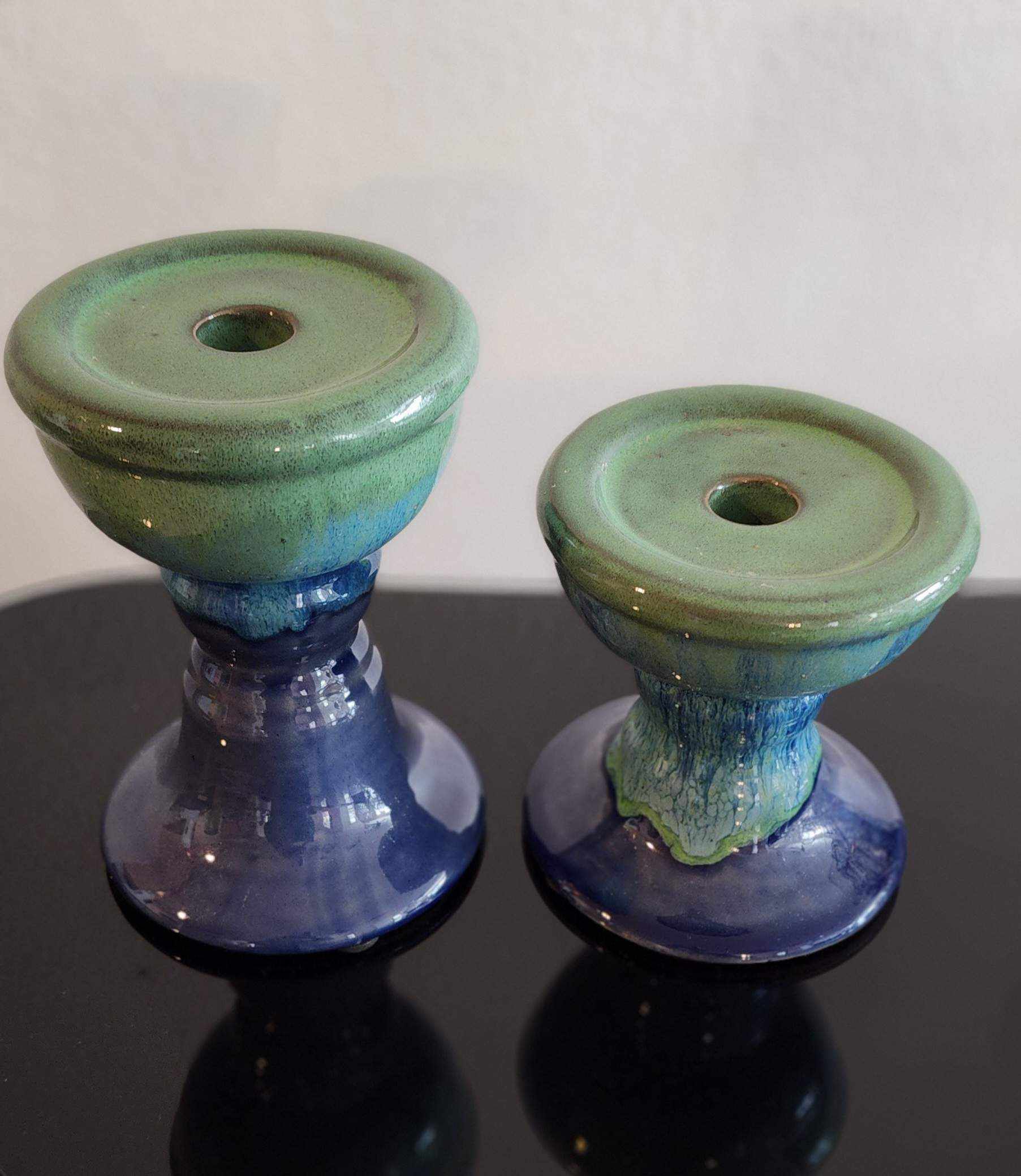  Blue & Green Glazed Ceramic Candle Holder