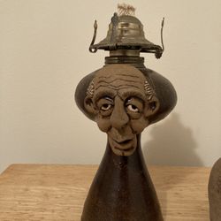 Vintage Pottery Kerosene/oil Lamp  Art Face Lamp Very Rare  Signed By Bryan L 