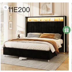 King Platform Bed Frame with LED Lights