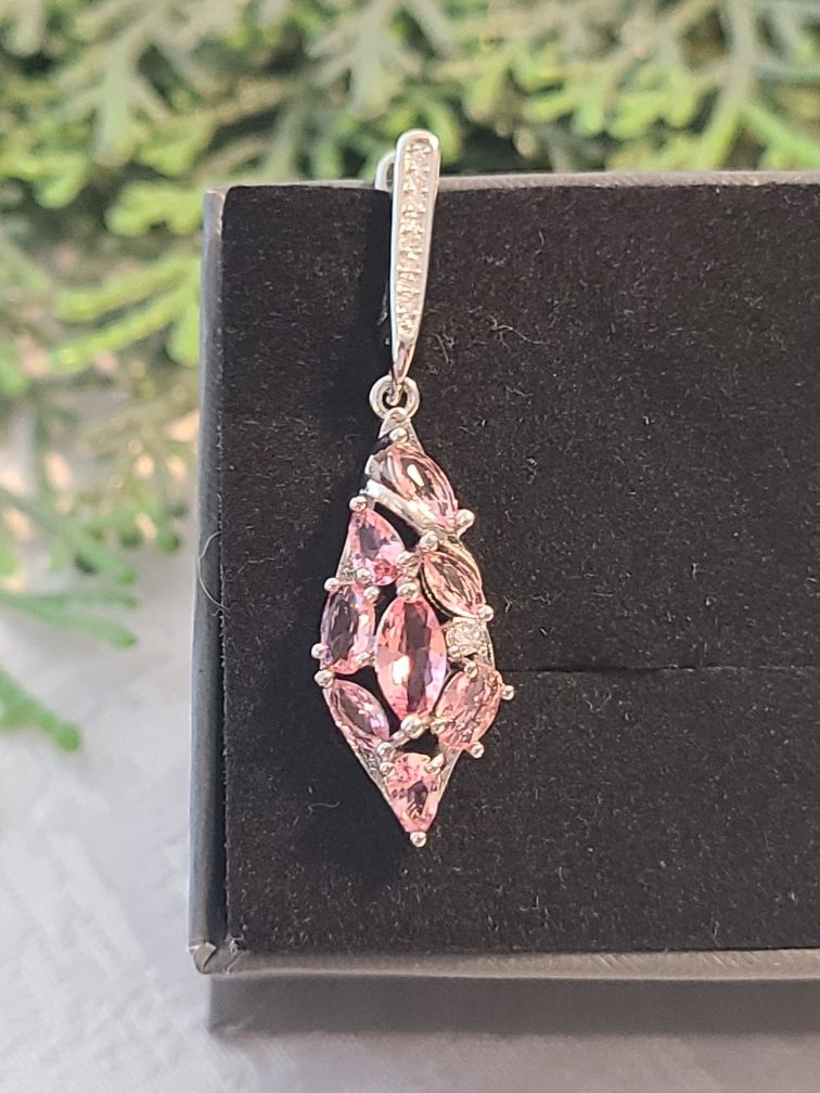 Beautiful created pink amethyst silver filled earrings