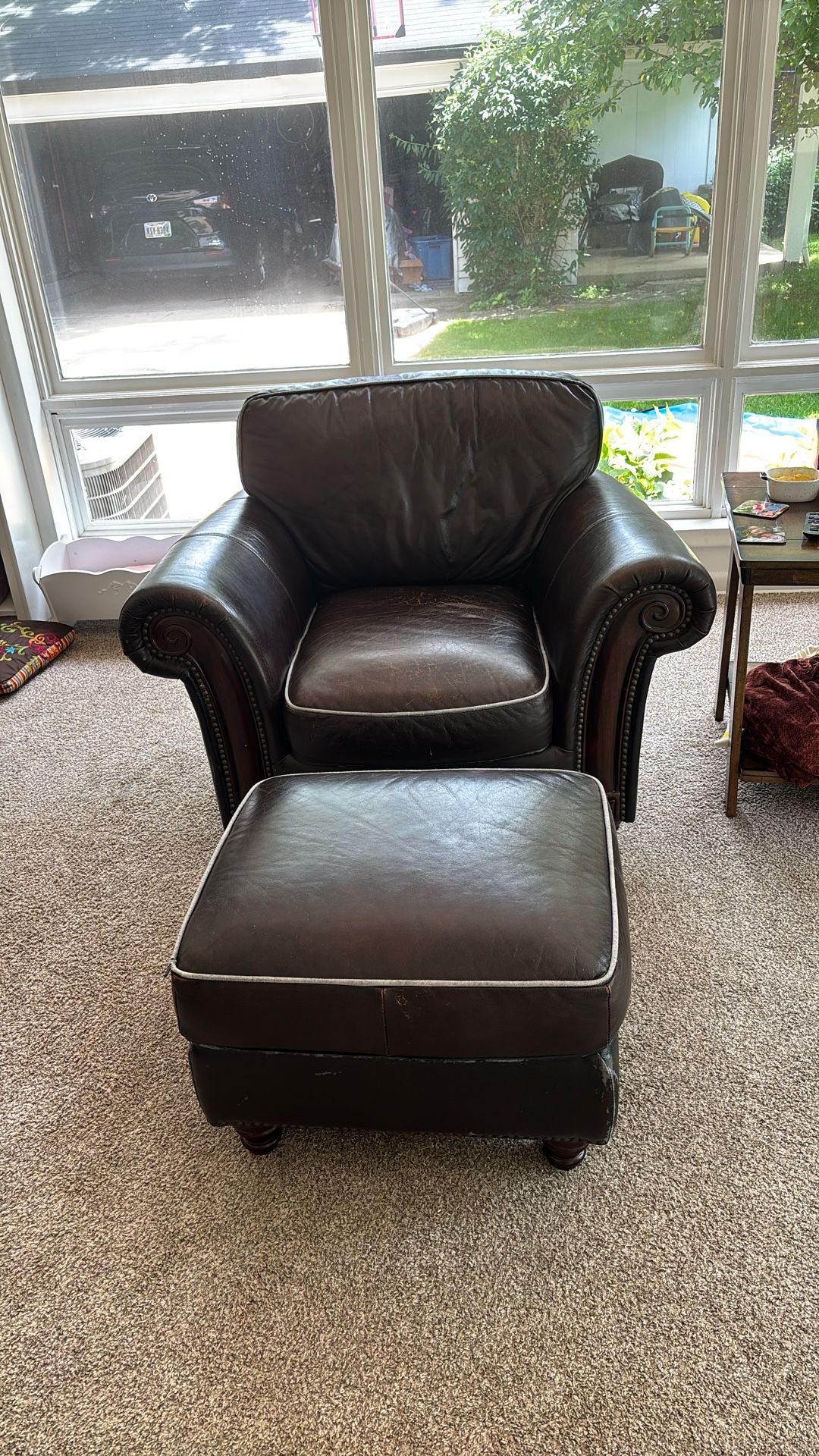 Leather Chair With Stool