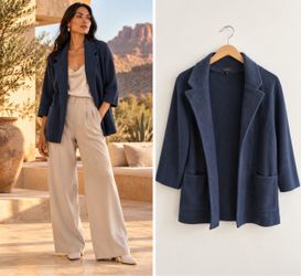 Quince Navy Organic Cotton Knit Blazer Women’s Large