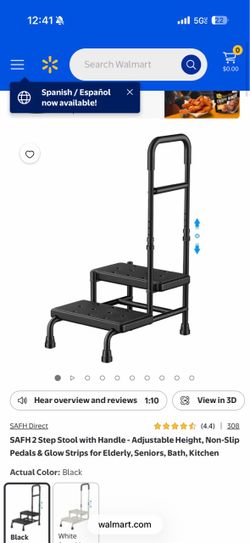 Step Stool with Handle - Adjustable Height, Non-Slip Pedals & Glow Strips for Elderly, Seniors, Bath, Kitchen