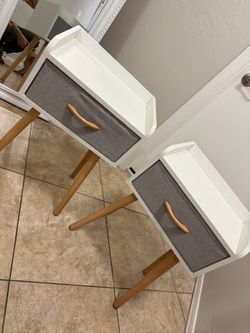 Set of 2 White Nightstands with Fabric Drawer IKEA 2 Mesitas de Noche
