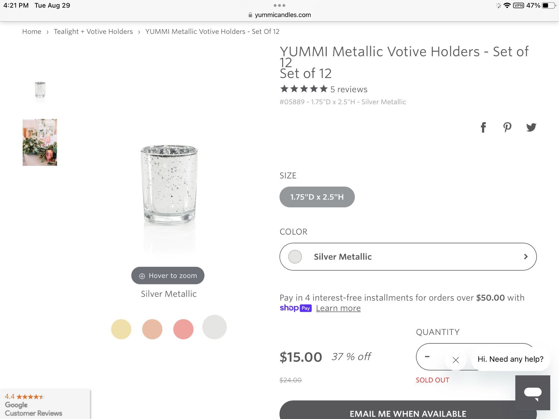 Yummi Candles Silver Mercury Glass Votive Candle Holders