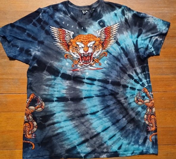 Men's Size XL Black Label Affliction Shirt Tiger Design Gem Stones Tye Dye