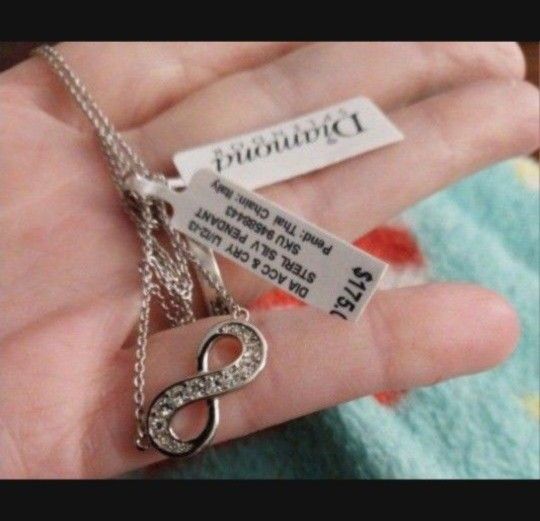 New Sterling Silver Crystal & Diamond Accent Infinity Pendant Necklace, 18" $175 Tags On Them ! Last One On My Page PickUp Only Or Best Offer