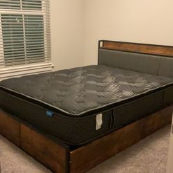 Queen Sized Bed with Charging Headboard Underneath Storage. Never Slept In