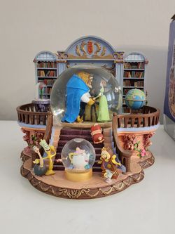 1991 Disney Beauty And The Beast Library Double Snowglobe With A Music  Box