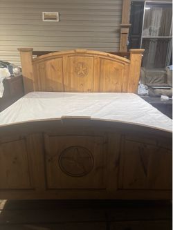 Solid wood king size bed, frame, mattresses, and boxspring