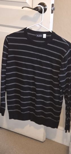 Boy Sweater Size 14 black and gray striped crewneck sweater from The Children's Place.