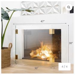 Barton 47" Fireplace Screen 3 Panel Guard Tempered Glass Fence 47" x 30", Gold SKU: 95060