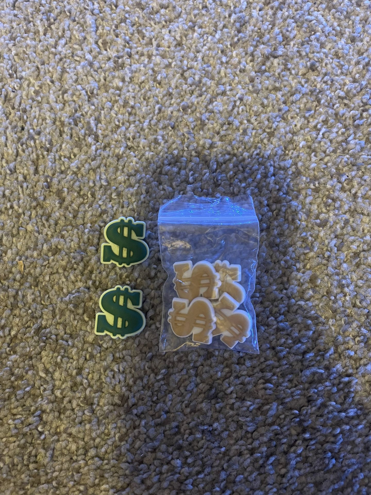 Money Sign Jibbitz Charms – 6 Total (2 Used, 4 New)